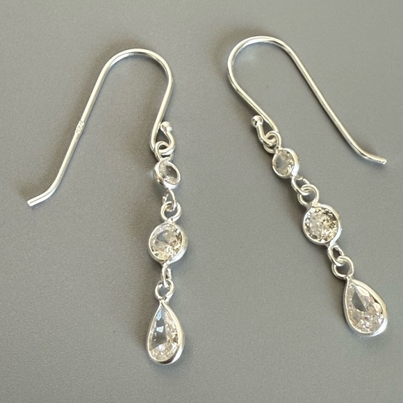 Sterling Silver Cubic Zirconia Dangle Earrings - Picture 6 of 10